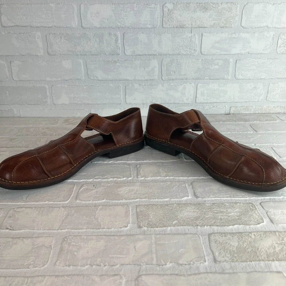 Cole Haan Fisherman Sandals Mens 13 D Brown Leather Preppy Resort Closed‎ Toe